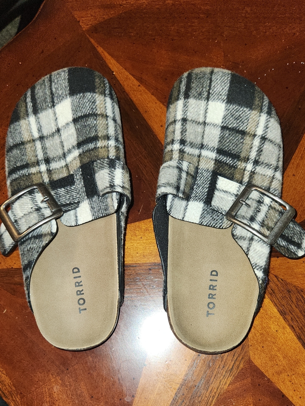 torrid Black, Cream and Gray Plaid Kids Slip-On Clog with Buckle